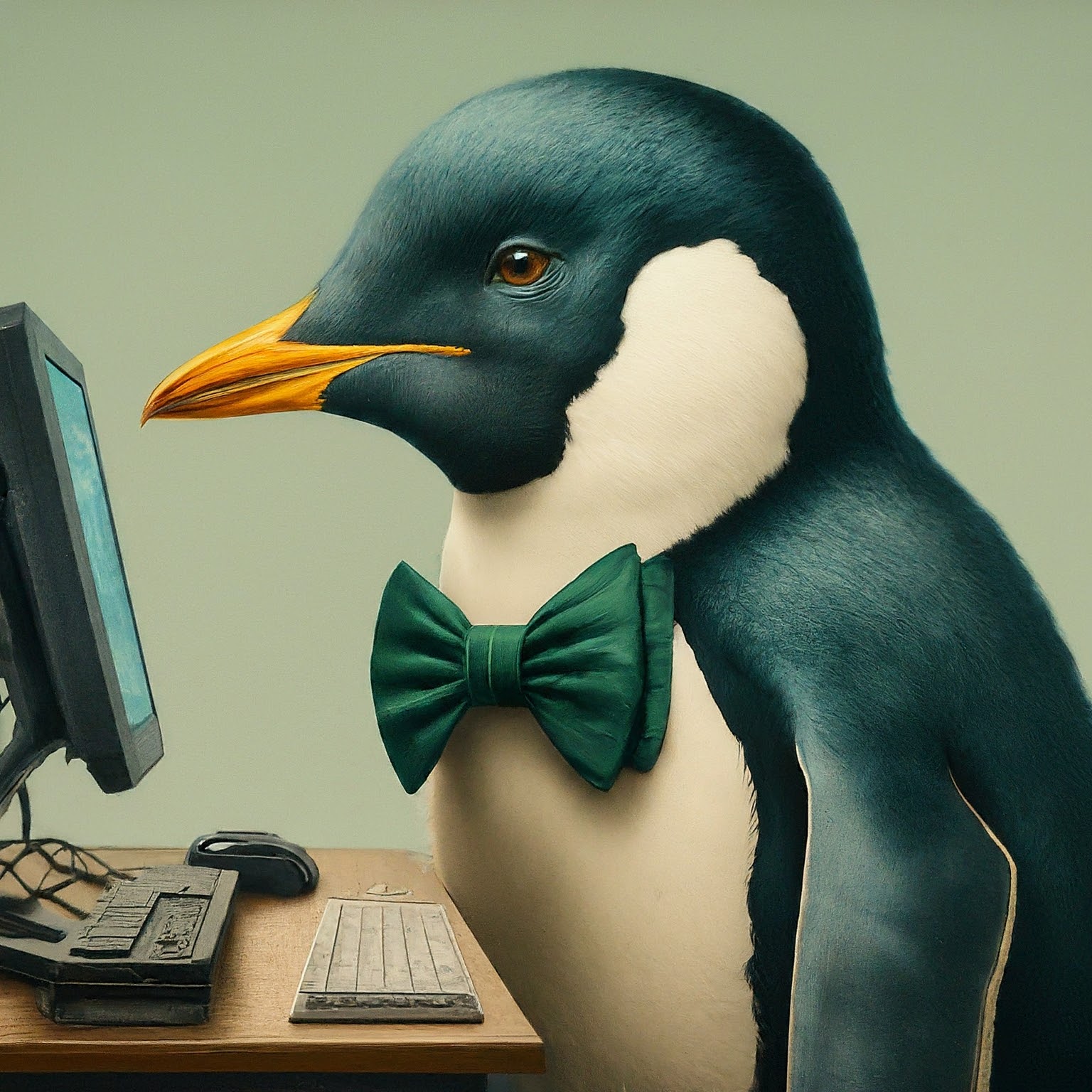 Penguin using a computer for technology
